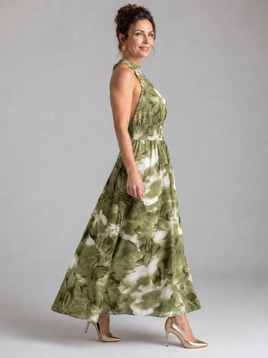 Olivia⢠Gathered Waist Abstract Print Midi Dress