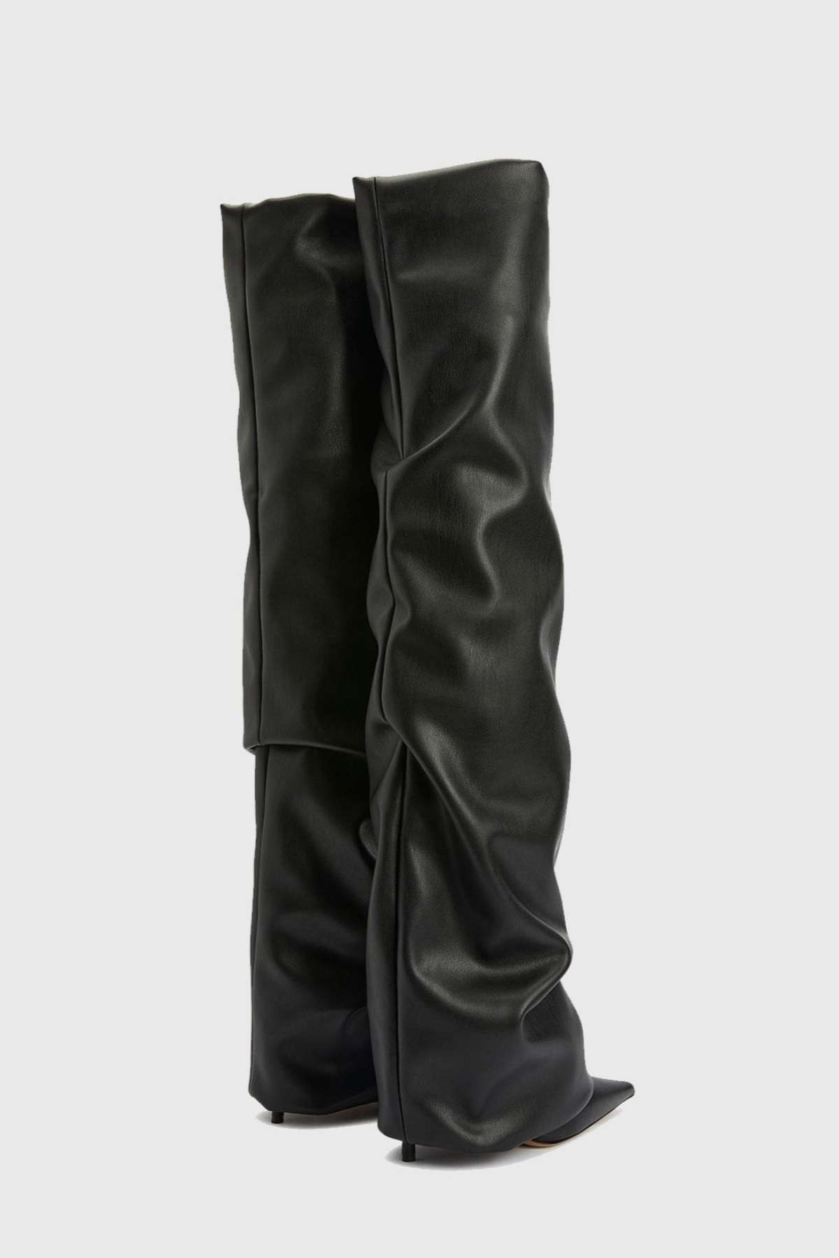 Scarlett Ruched Leather Over The Knee Boots - Black