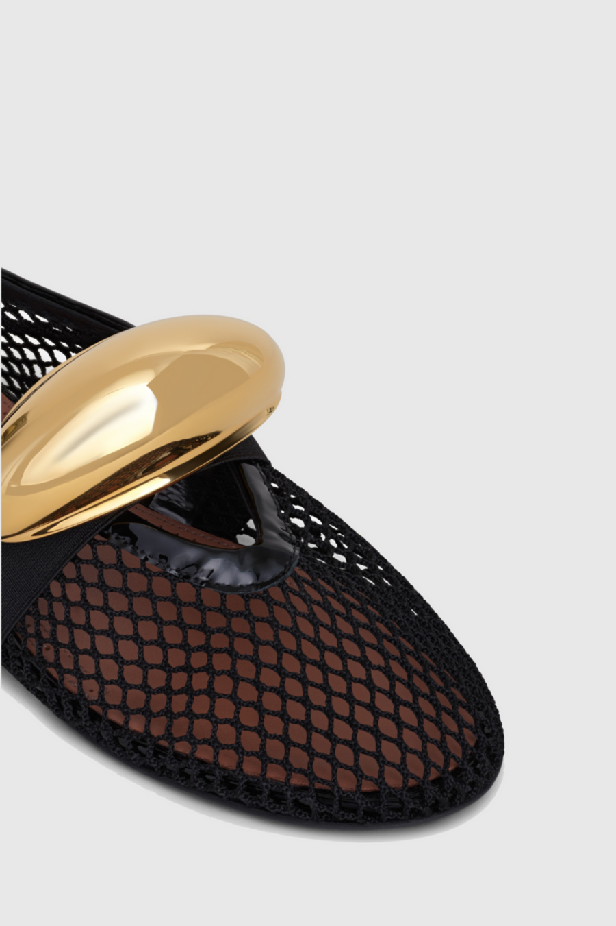 Sarah Hardware Buckle Fishnet Ballet Flats