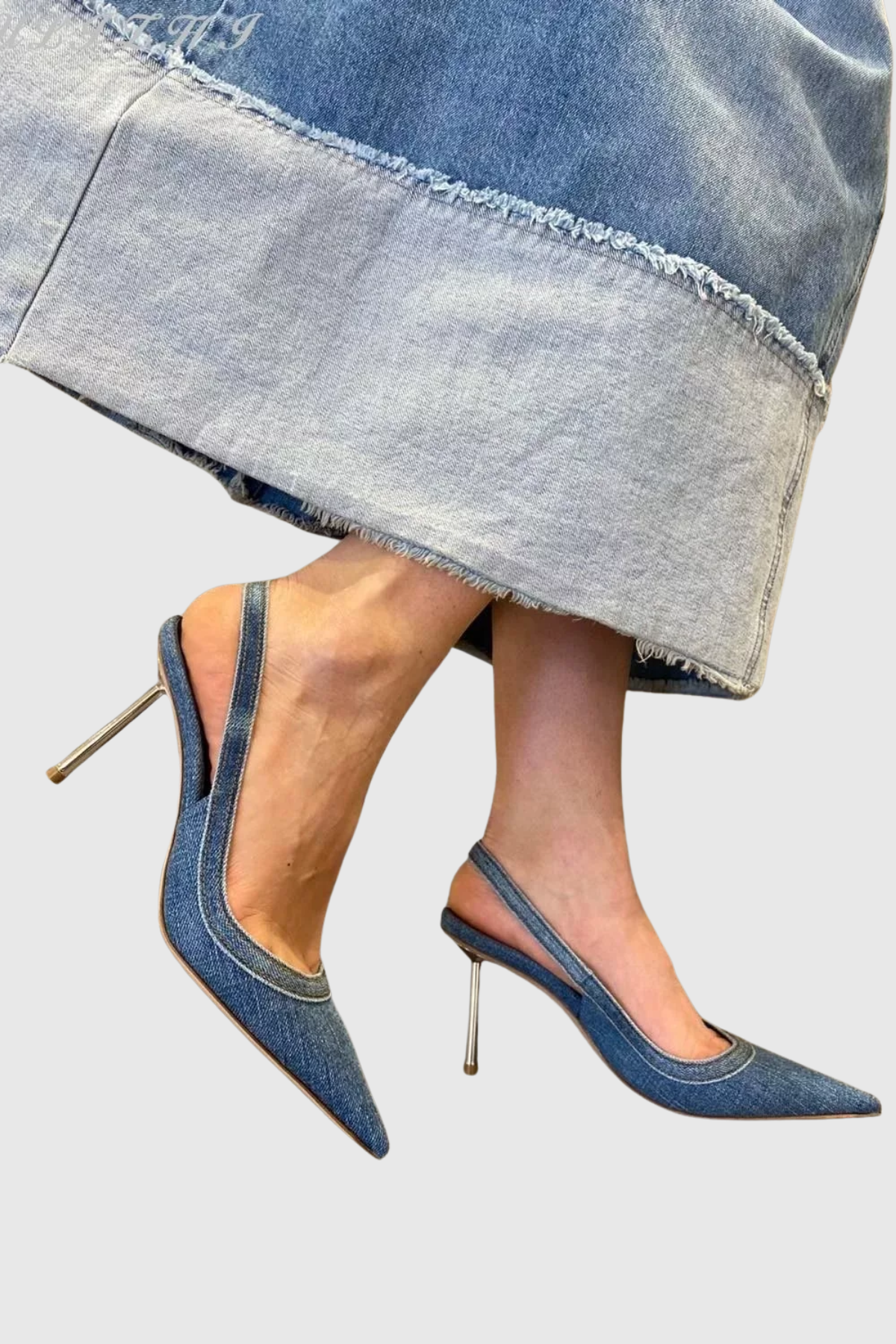 Ruby Denim Slingback Steel Heels