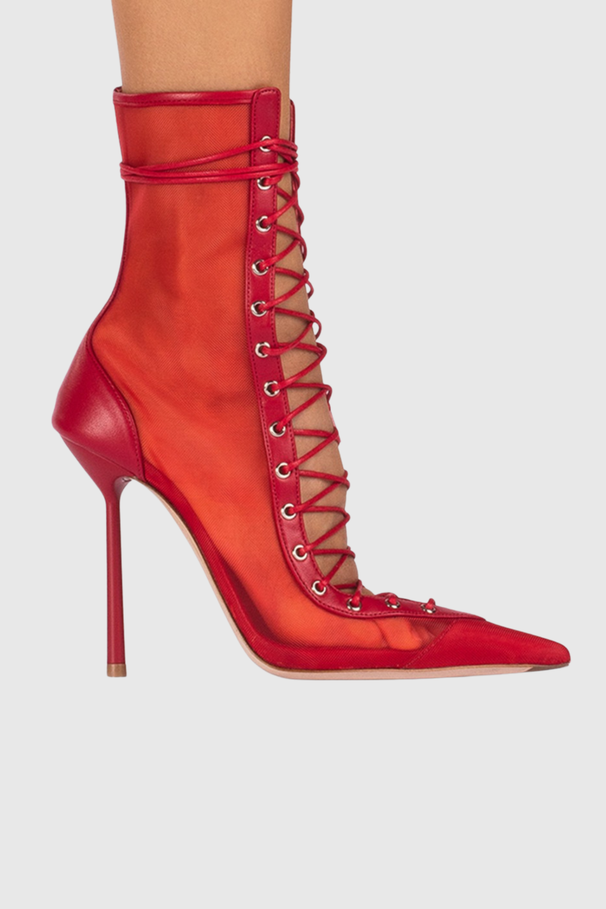 Mia Lace Up Mesh Ankle Boots - Red