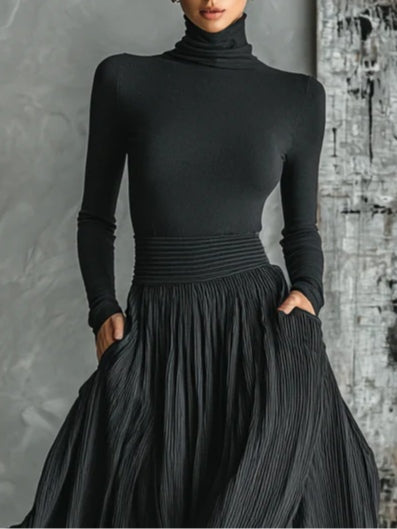 Cybele⢠Black Turtleneck & Pleated Skirt Set