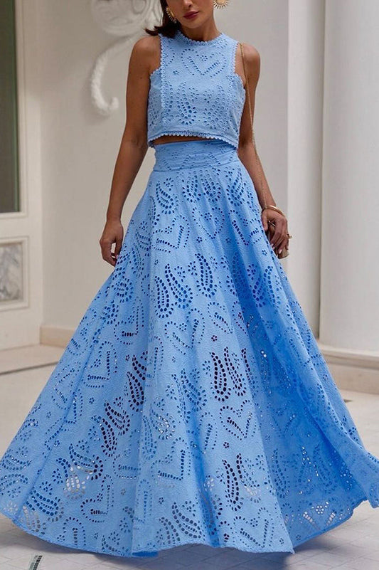 Larissa⢠Embroidered Top & High-Waist Maxi Skirt Set