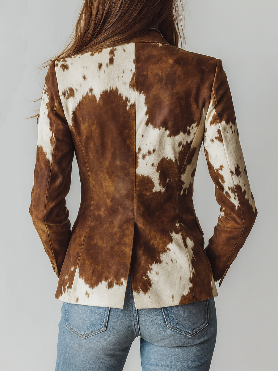 Vintage Cow Print Eco Leather Blazer