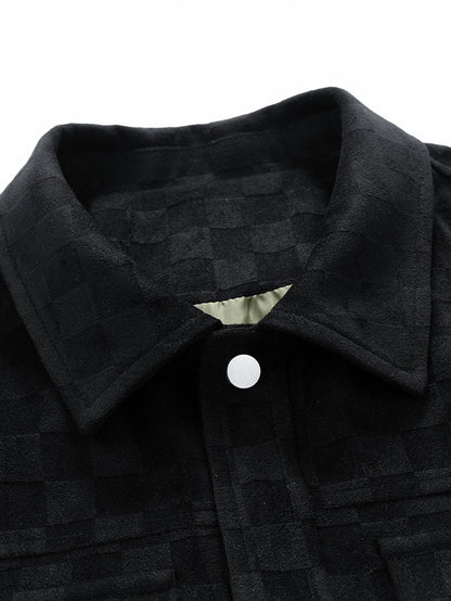Checkered Faux Suede Pocket Jacket