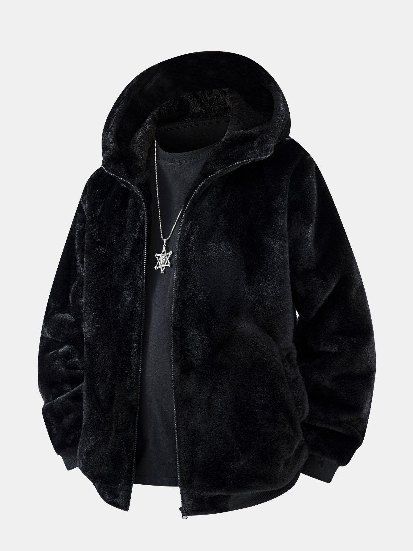 Faux Fur Animal Print Hooded Jacket