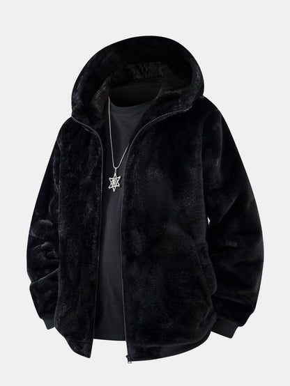 Faux Fur Animal Print Hooded Jacket