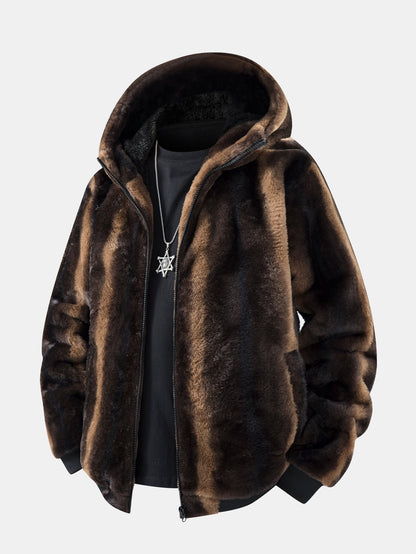 Faux Fur Animal Print Hooded Jacket