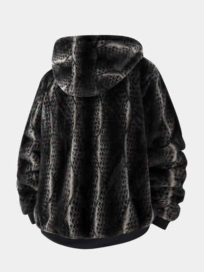 Faux Fur Animal Print Hooded Jacket