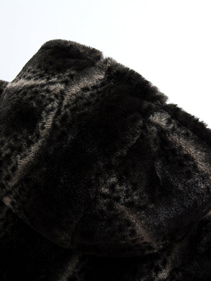 Faux Fur Animal Print Hooded Jacket