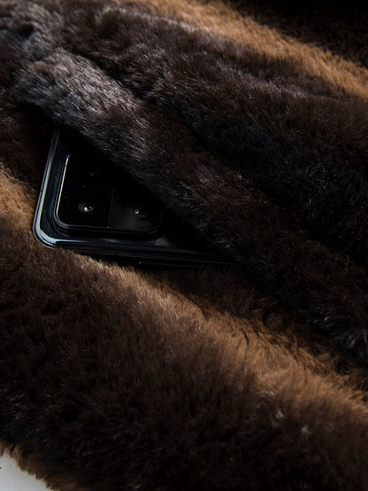 Faux Fur Animal Print Hooded Jacket