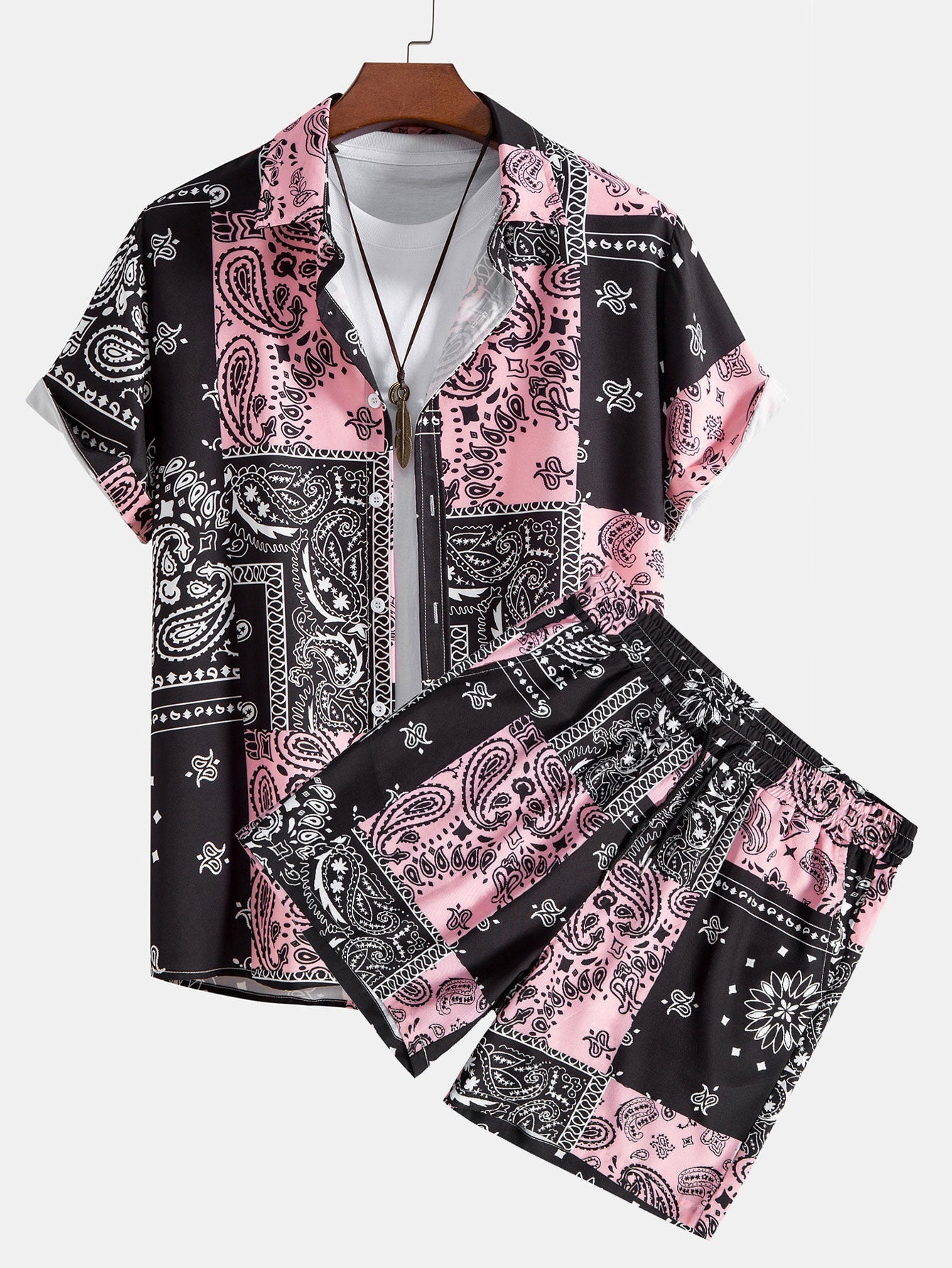Paisley Print Button Up Shirt & Shorts