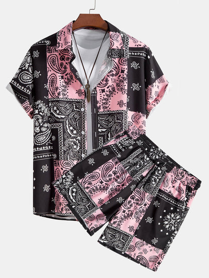 Paisley Print Button Up Shirt & Shorts