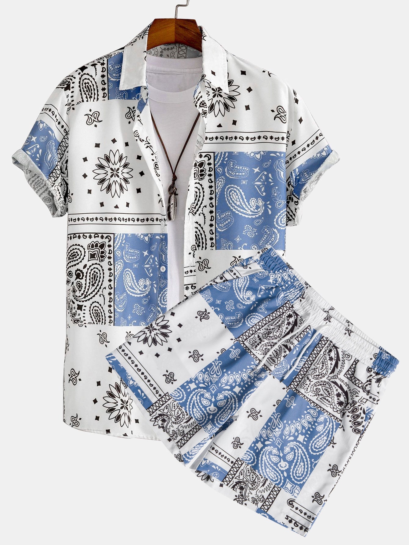 Paisley Print Button Up Shirt & Shorts