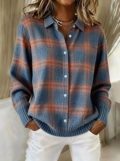 Elara™ | Soft Check Knit Cardigan