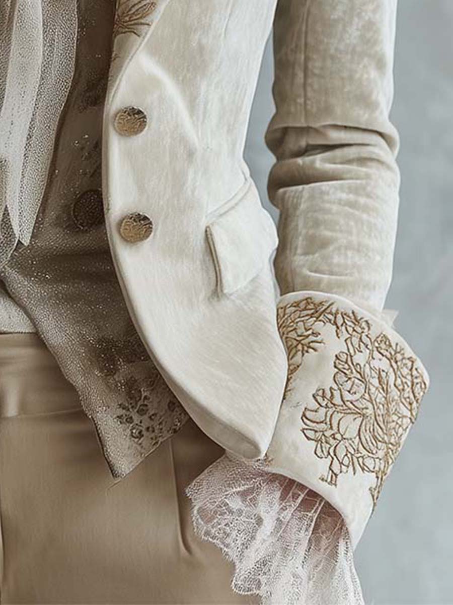 Ivory Embroidered Tailored Women's Blazer