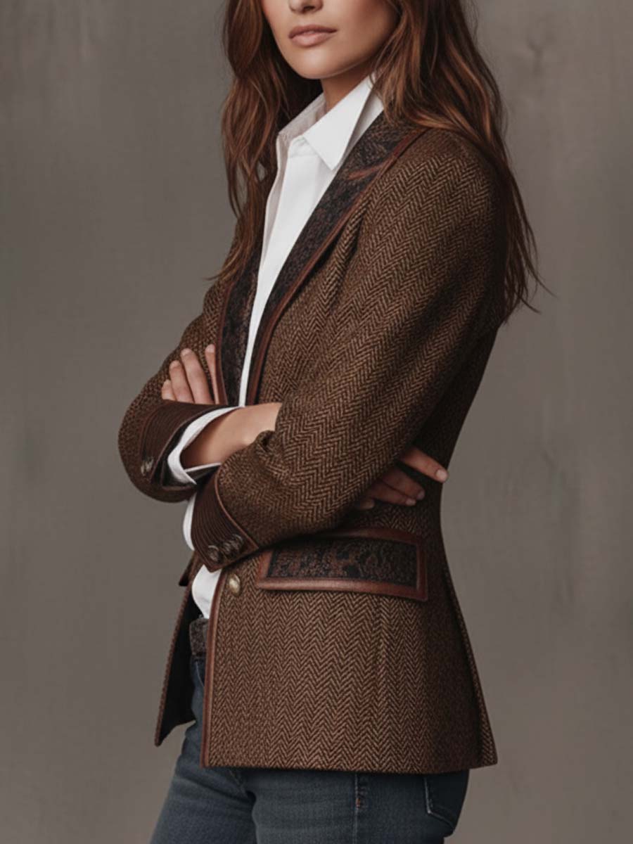 Women's Herringbone Blazer with Printed Panels