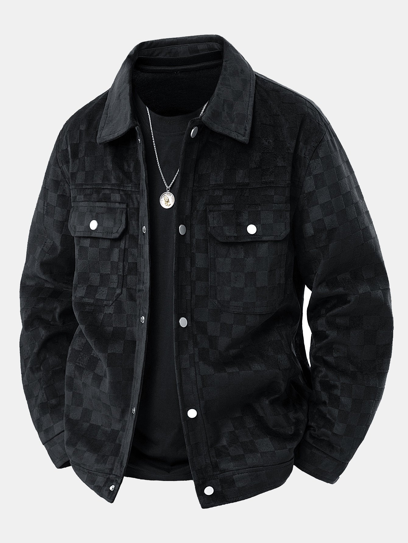 Checkered Faux Suede Pocket Jacket