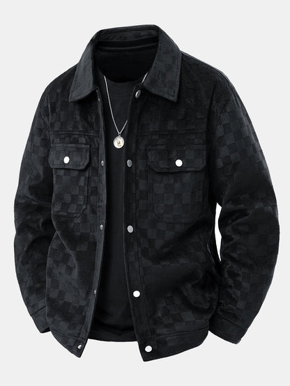 Checkered Faux Suede Pocket Jacket