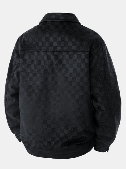 Checkered Faux Suede Pocket Jacket