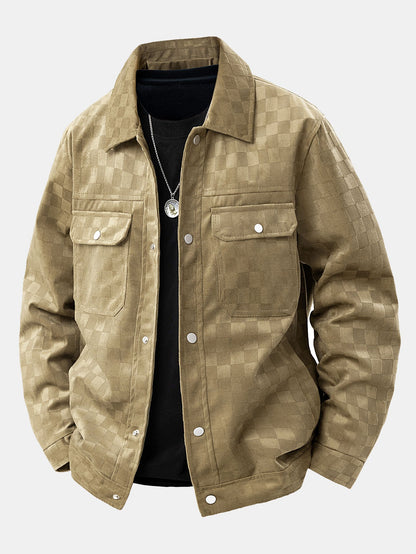 Checkered Faux Suede Pocket Jacket