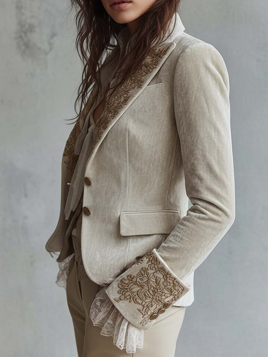 Ivory Embroidered Tailored Women's Blazer