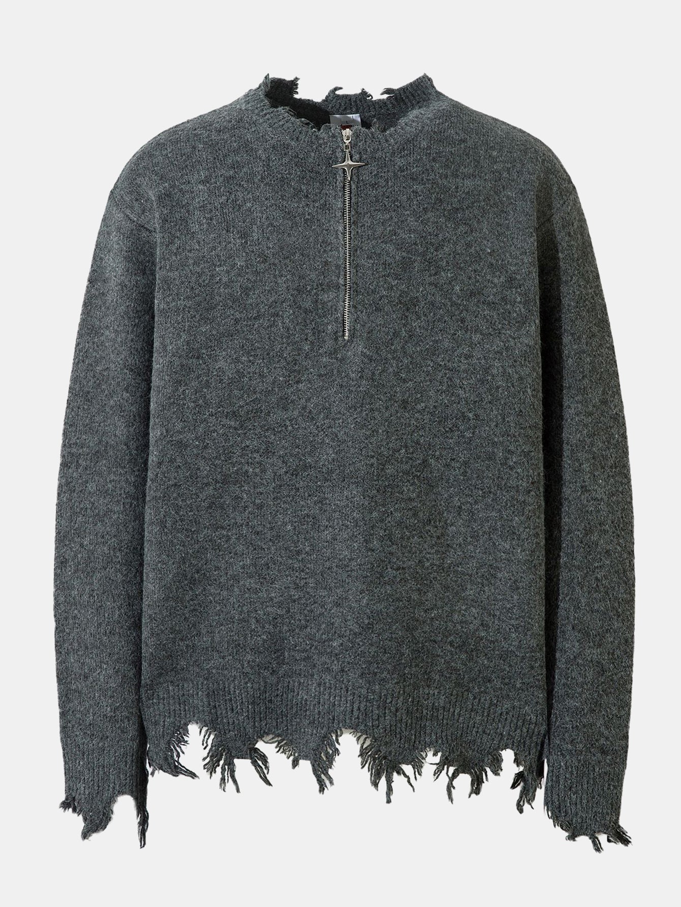 Distressed Quarter Zip Knit Sweater