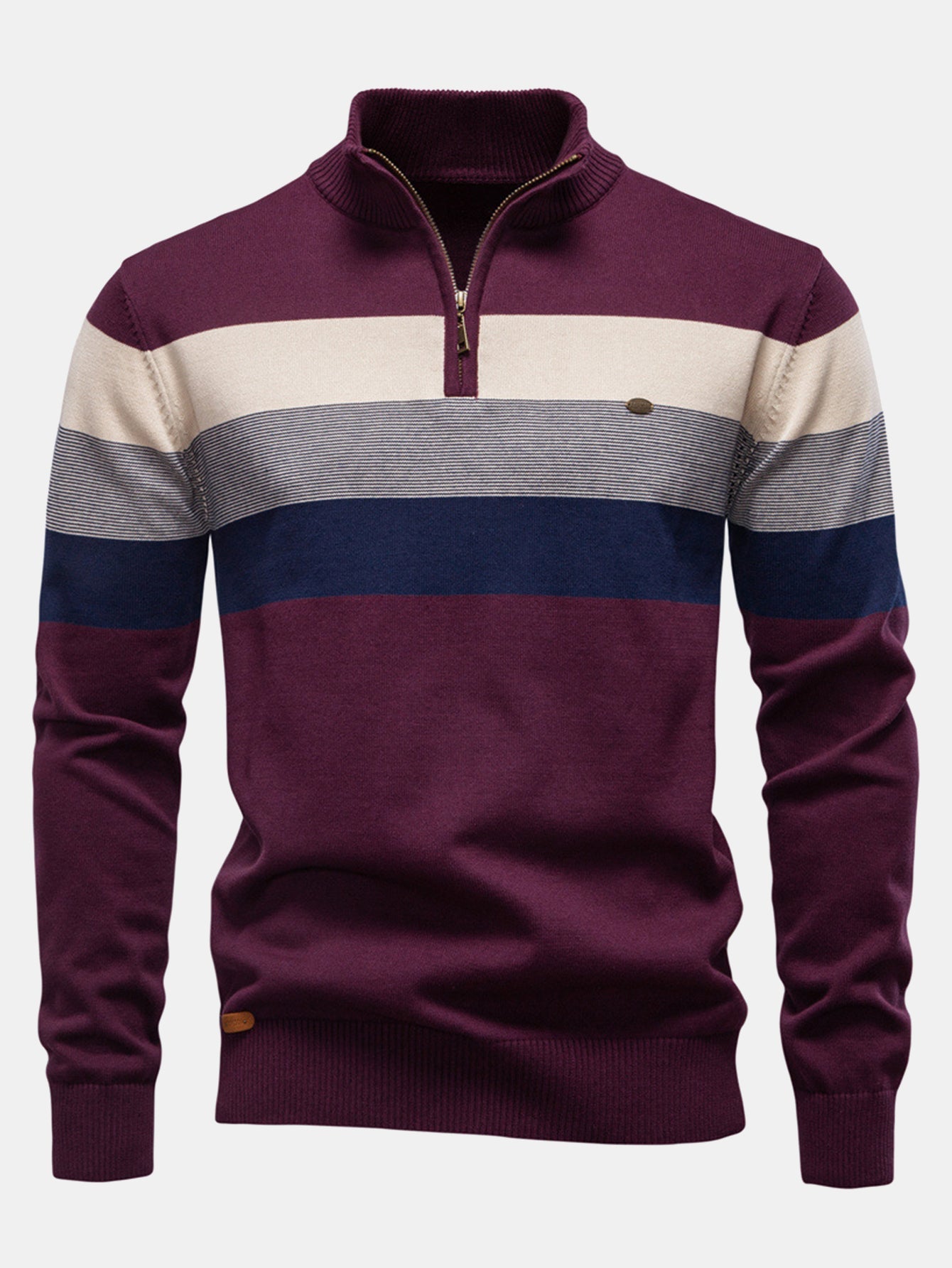 Contrast Stripe Quarter Zip Sweater
