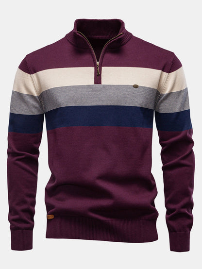 Contrast Stripe Quarter Zip Sweater