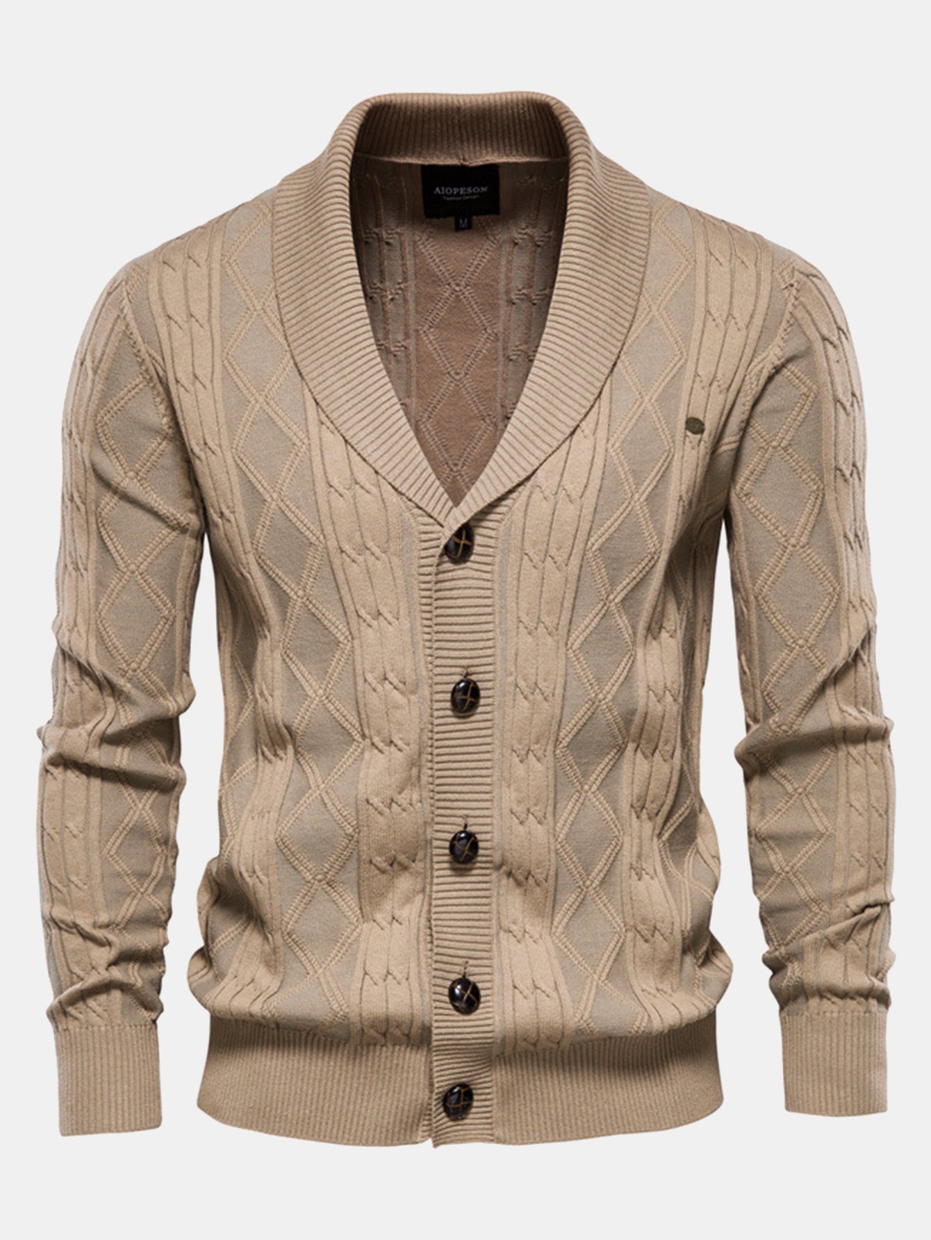 Geometric Jacquard Shawl Collar Cardigan Sweater