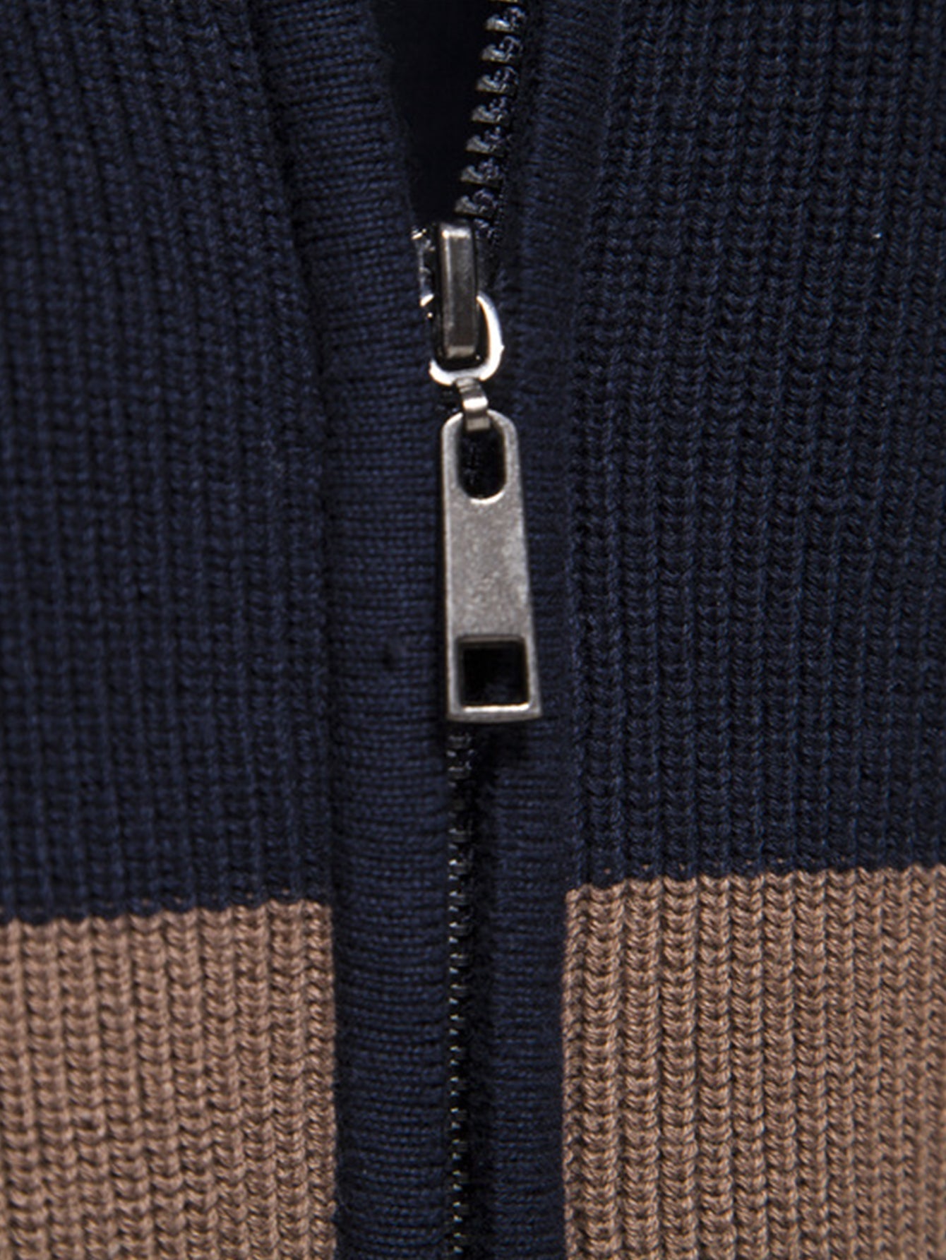 Color Block Zipper Stand Collar Sweater