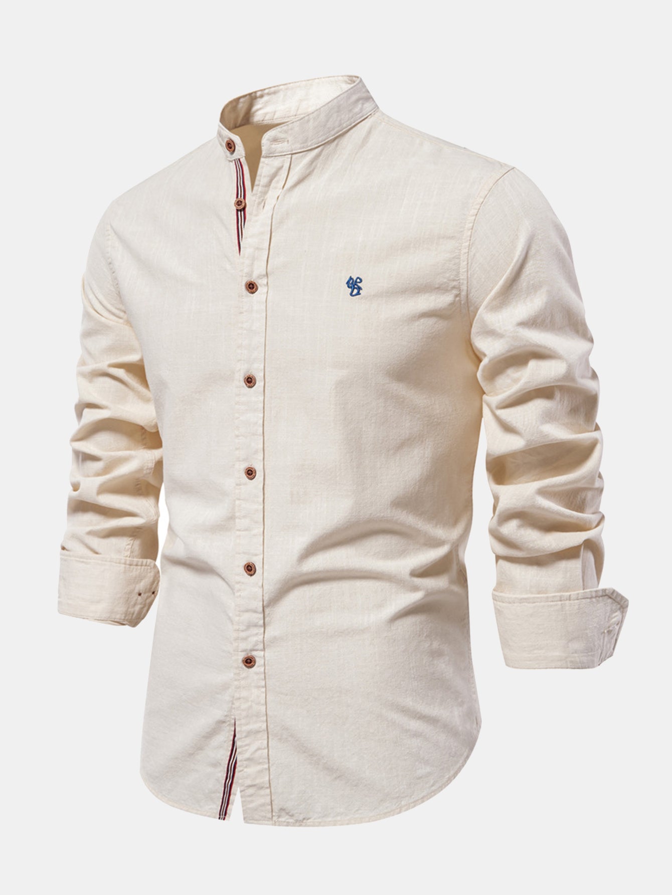 Stand Collar Linen-Effect Shirt
