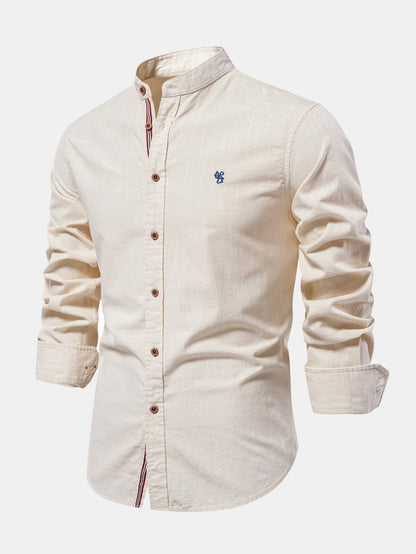 Stand Collar Linen-Effect Shirt