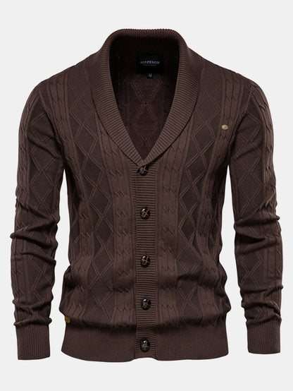 Geometric Jacquard Shawl Collar Cardigan Sweater