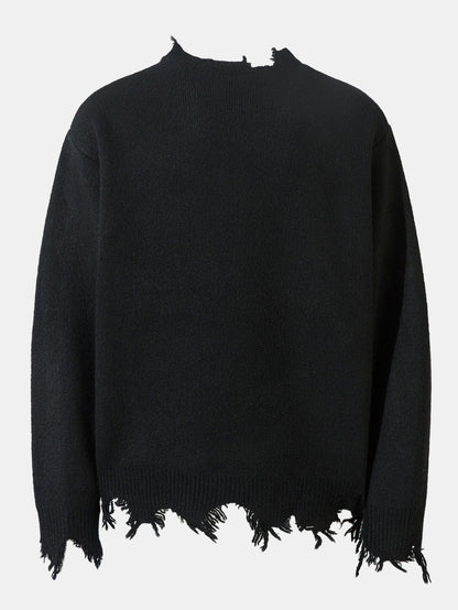 Distressed Quarter Zip Knit Sweater