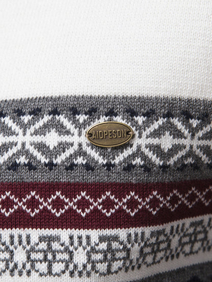 Contrast Geometric Jacquard Quarter-Zip Sweater