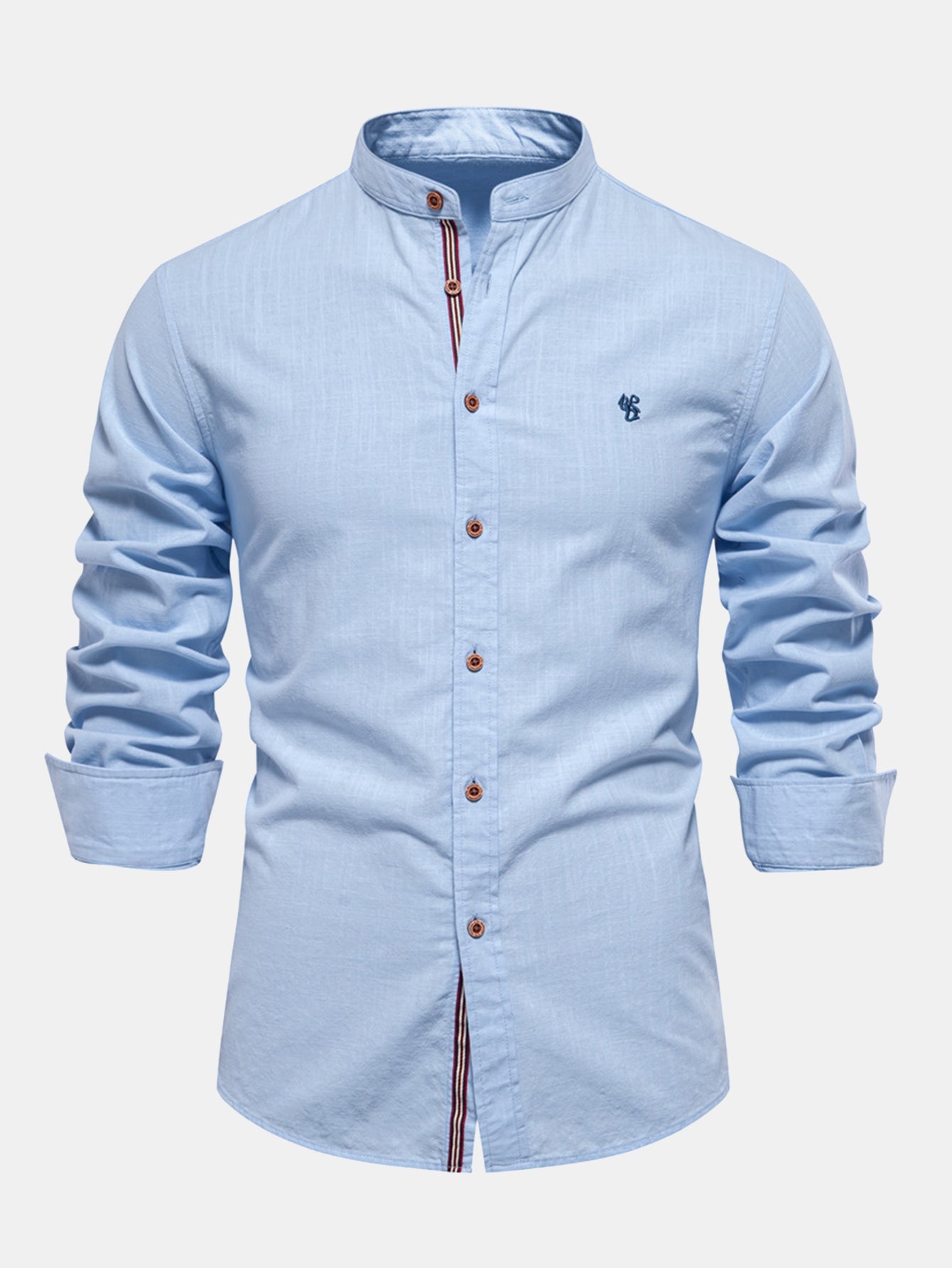 Stand Collar Linen-Effect Shirt