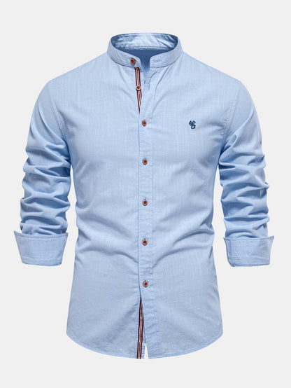 Stand Collar Linen-Effect Shirt