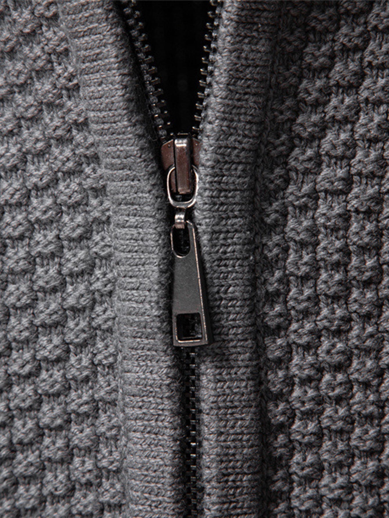 Twist Jacquard Zipper Stand Collar Sweater