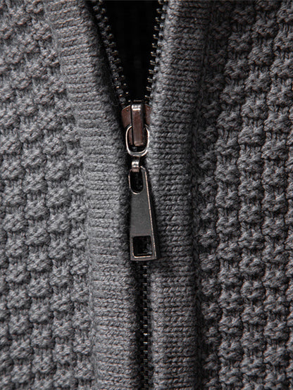 Twist Jacquard Zipper Stand Collar Sweater