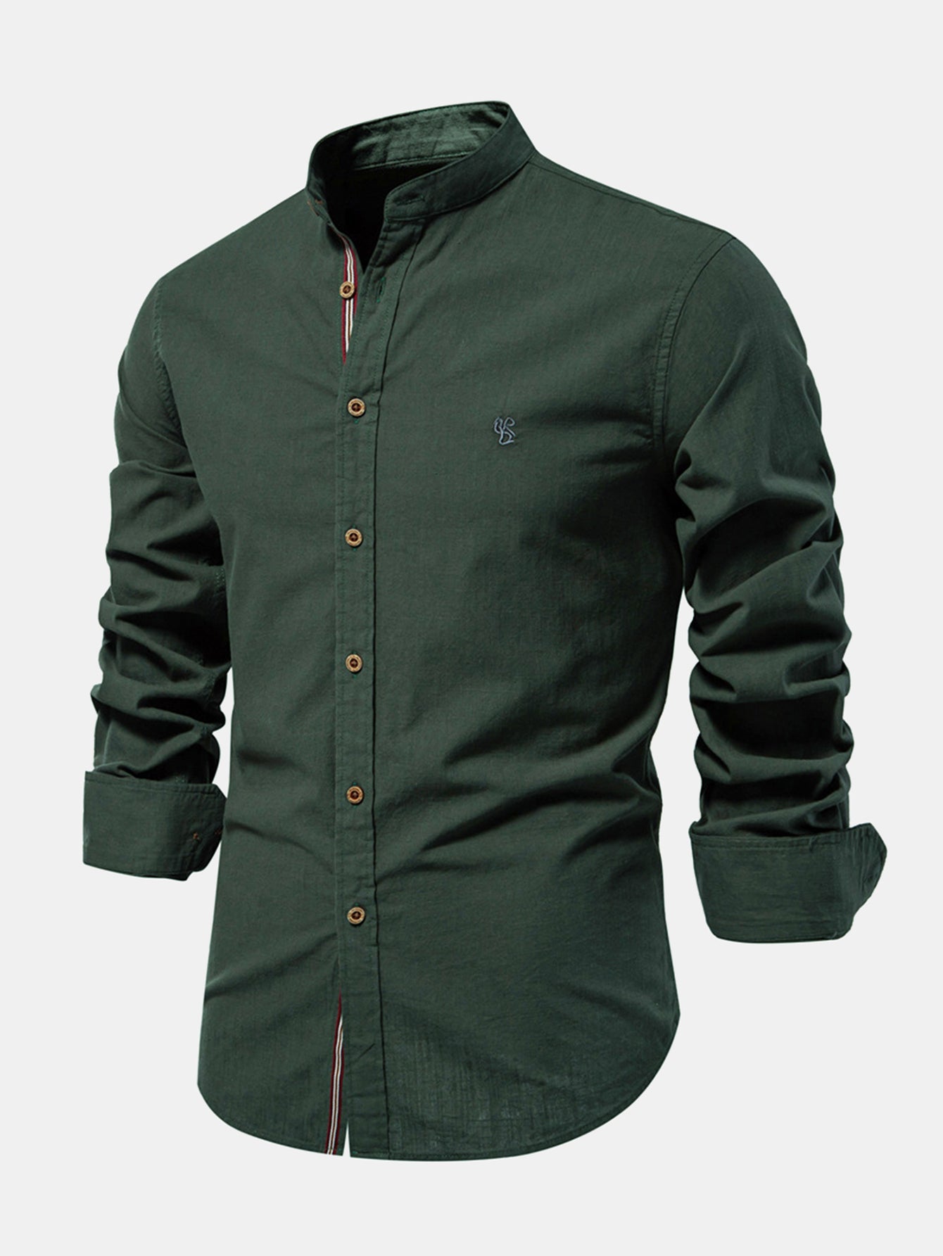 Stand Collar Linen-Effect Shirt