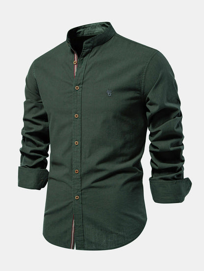 Stand Collar Linen-Effect Shirt