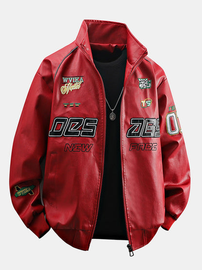 Embroidered Racing Leather Jacket