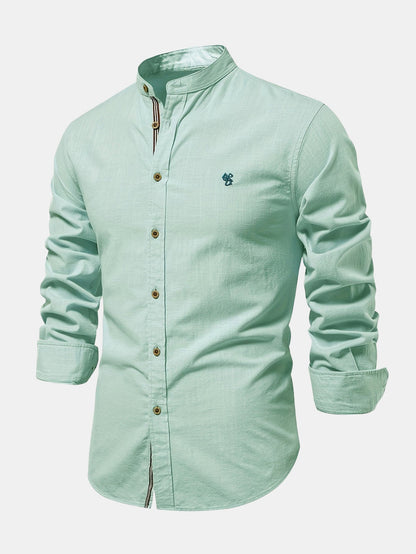 Stand Collar Linen-Effect Shirt