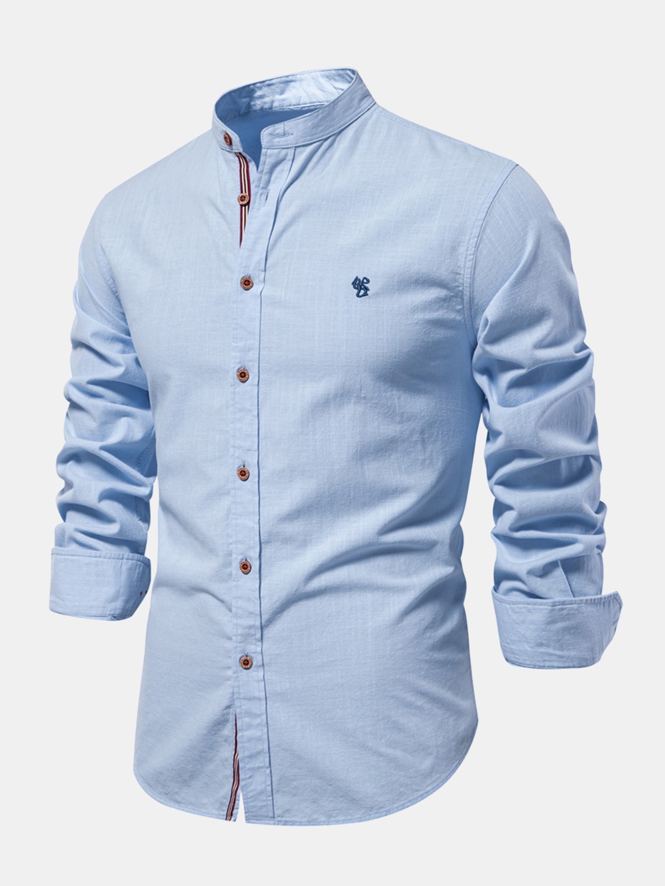 Stand Collar Linen-Effect Shirt