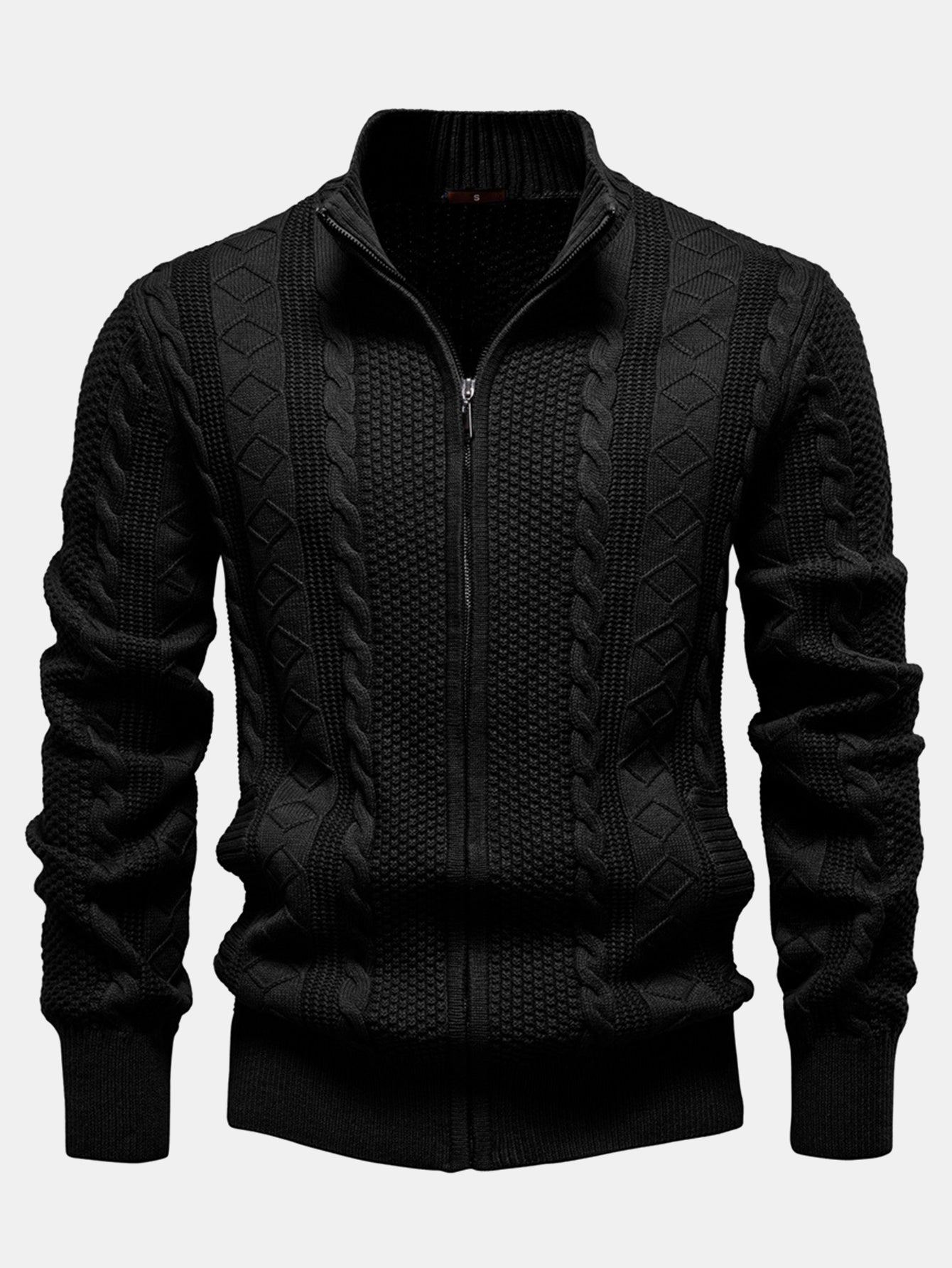 Twist Jacquard Zipper Stand Collar Sweater