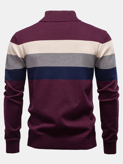 Contrast Stripe Quarter Zip Sweater