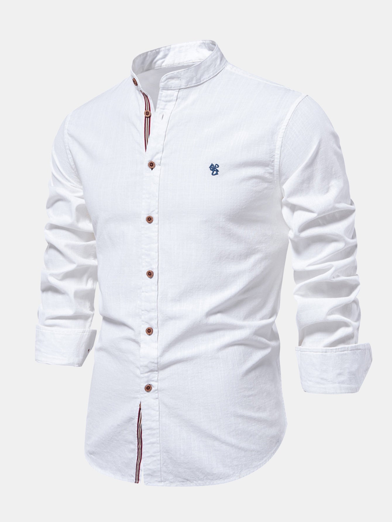 Stand Collar Linen-Effect Shirt