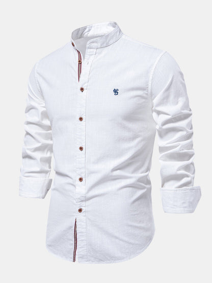 Stand Collar Linen-Effect Shirt