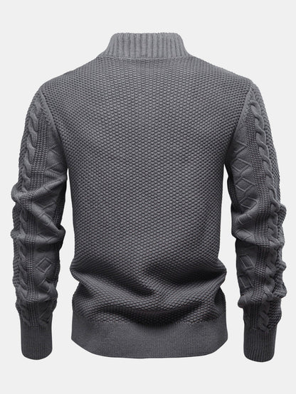 Twist Jacquard Zipper Stand Collar Sweater